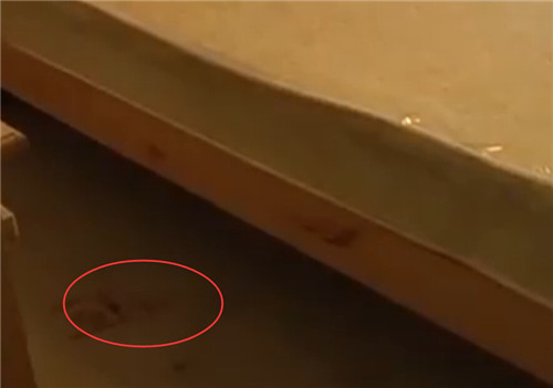 房间地上还留有一滩血迹.(视频截图)