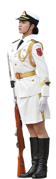 左胸佩戴国防标志徽肩章:佩戴仪仗士兵肩章礼宾服男士兵绶带:由麻花式