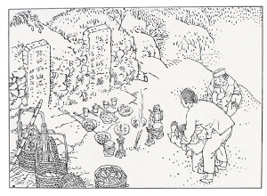 "每年清明,总要祭扫先人的坟墓.