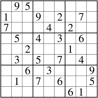 游戏规则:在每个小格子里填上1至9中的数字,使得每行,每列,每个3×3的